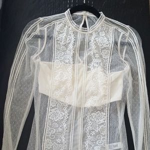 NWT Express white lace and mesh blouse XS